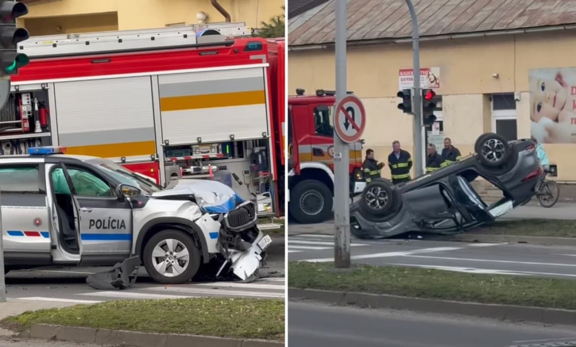 Dramatická zrážka v Michalovciach: Policajné auto havarovalo, traja ľudia v nemocnici